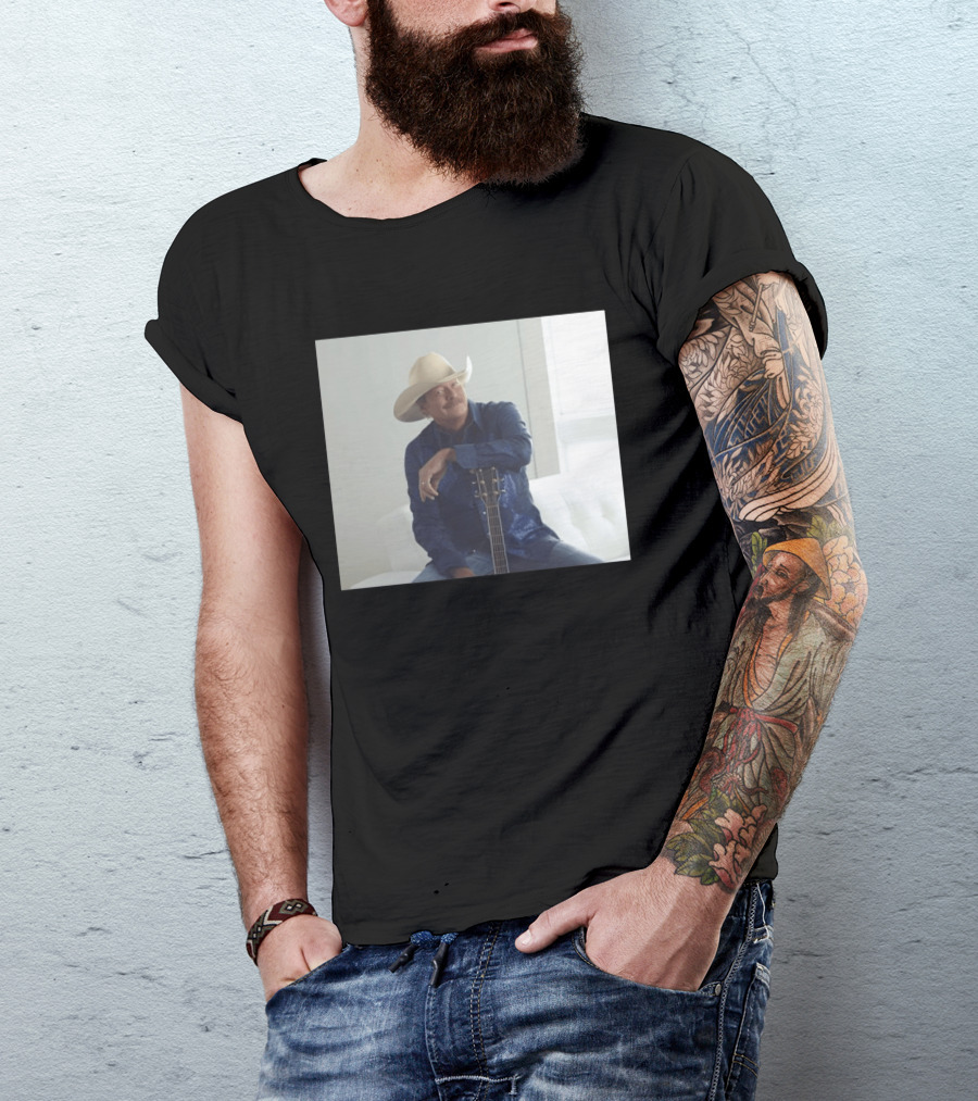 Alan Jackson I Want To Stroll Over Heaven With You White Hat Blue Guitar T-Shirt