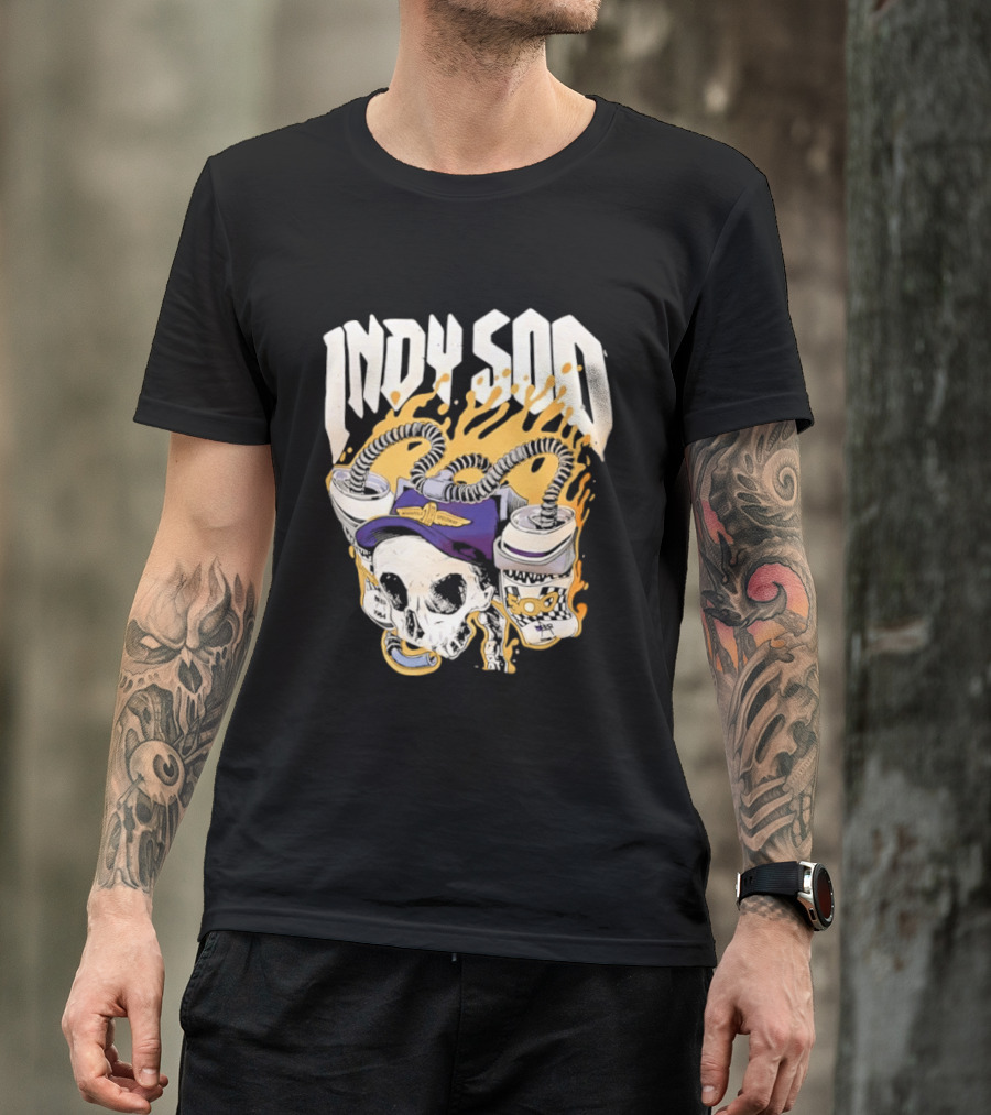 Indy 500 Skull Cap Beer Drinking Racing T-Shirt