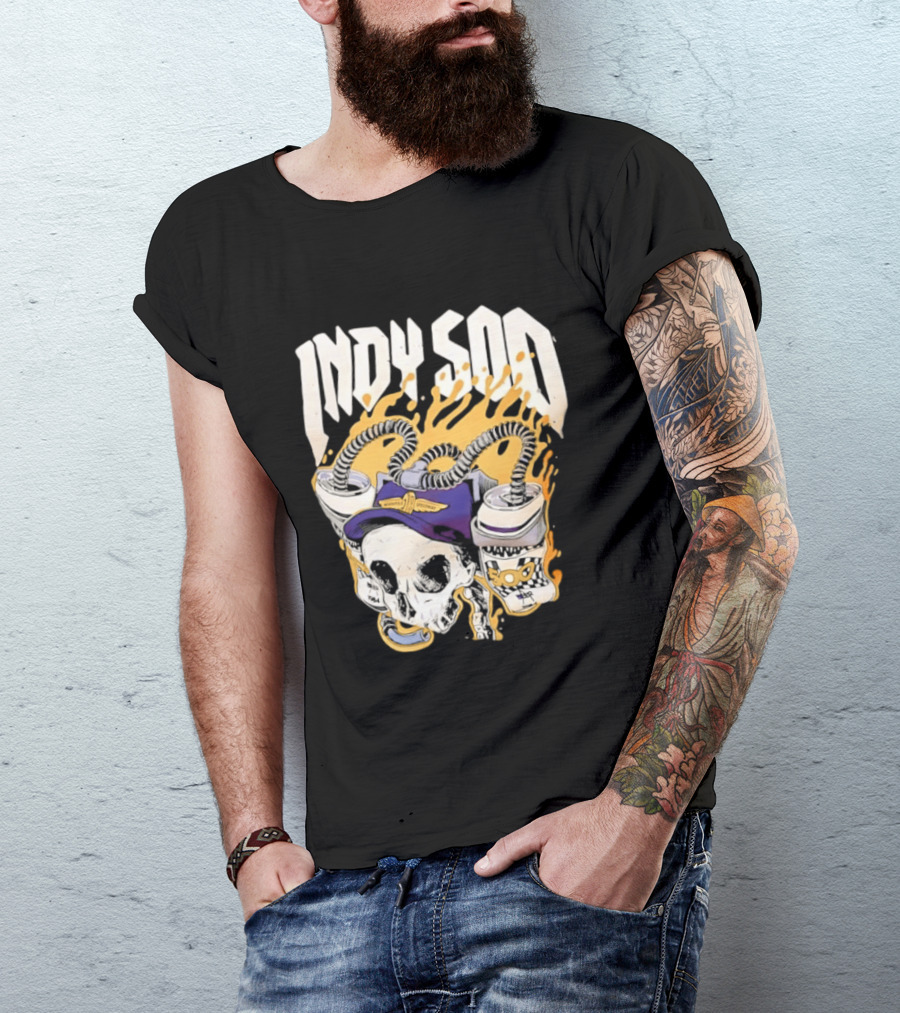 Indy 500 Skull Cap Beer Drinking Racing T-Shirt