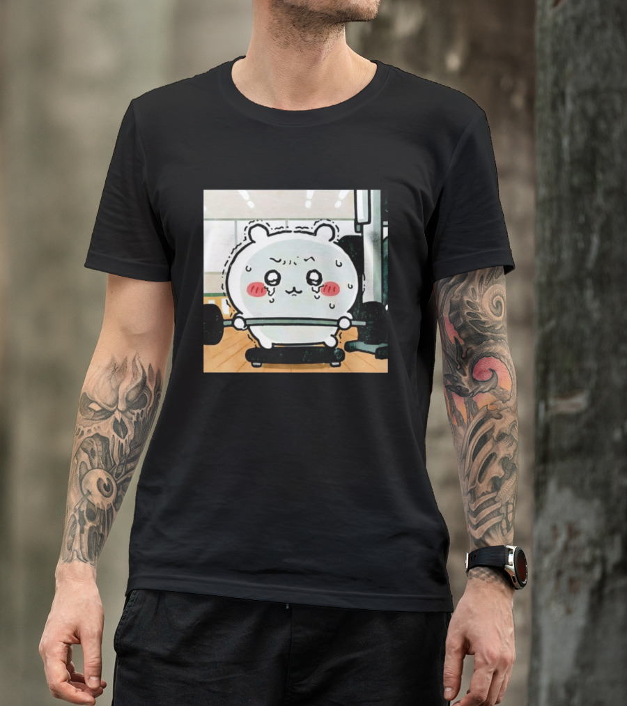 Chiikawa Usagi Exercising Gym Scene Cute Cartoon Character Training T-Shirt