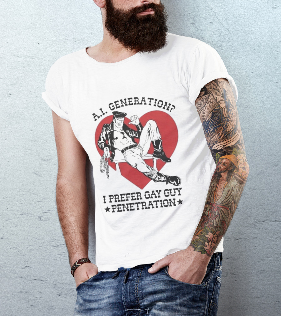 A.I. Generation I Prefer Gay Guy Penetration Heart Background Leather Outfit T-Shirt