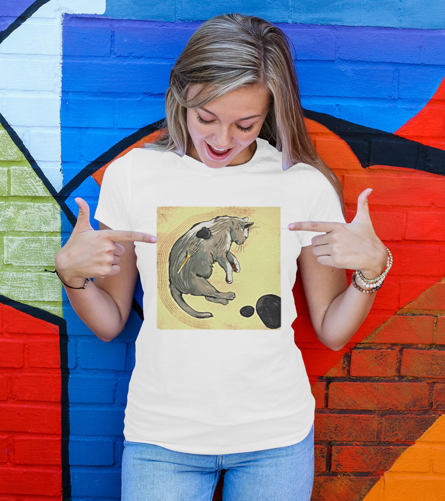 Zen Garden Kitty Rake And Stones Tranquility T-Shirt