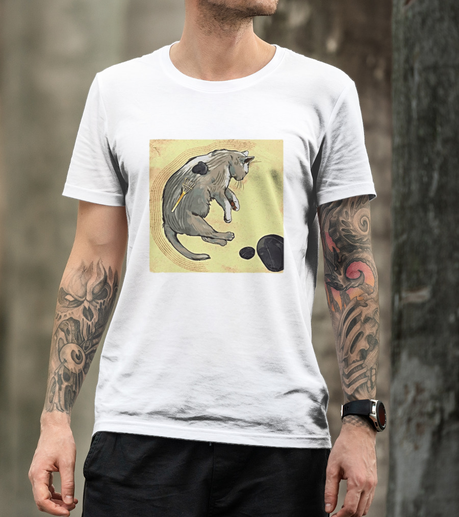 Zen Garden Kitty Rake And Stones Tranquility T-Shirt