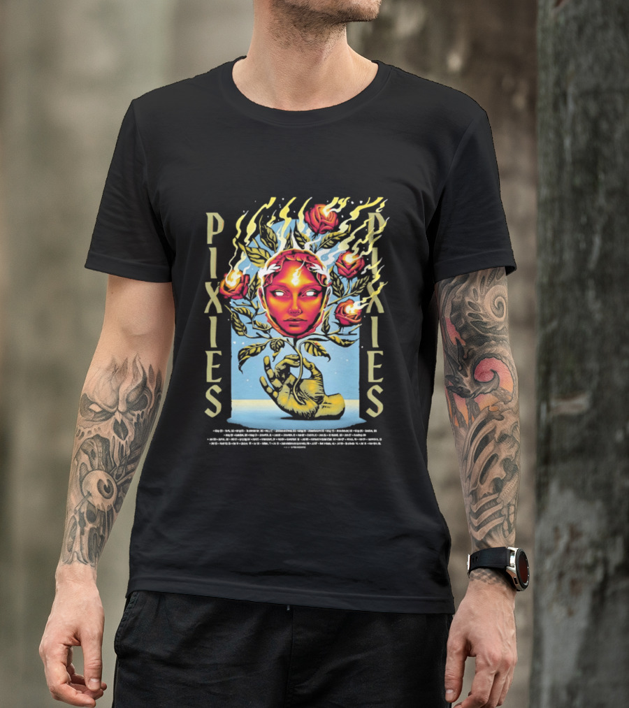Pixies Europe And UK Tour 2026 Flaming Roses Face T-Shirt