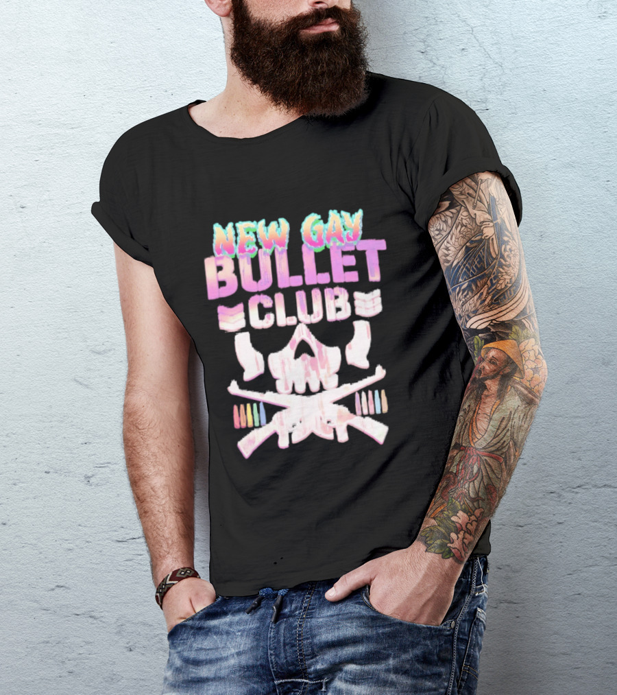 New Gay Bullet Club Skull Rainbow Pride T-Shirt