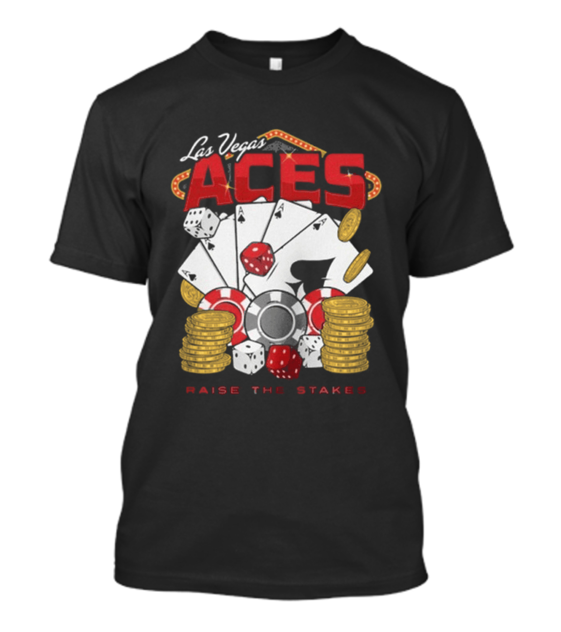 Las Vegas Aces Raise The Stakes Five Of A Kind Poker T-Shirt