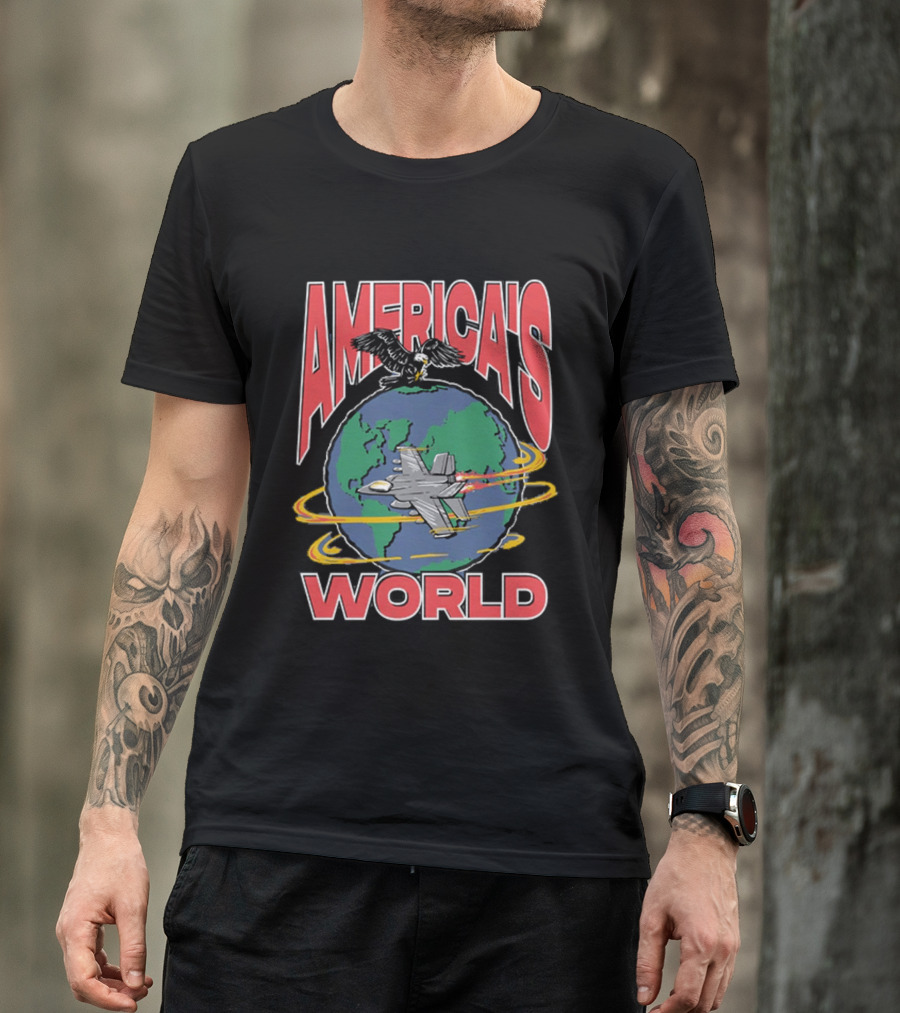 America's World Jet And Eagle Over Globe T-Shirt