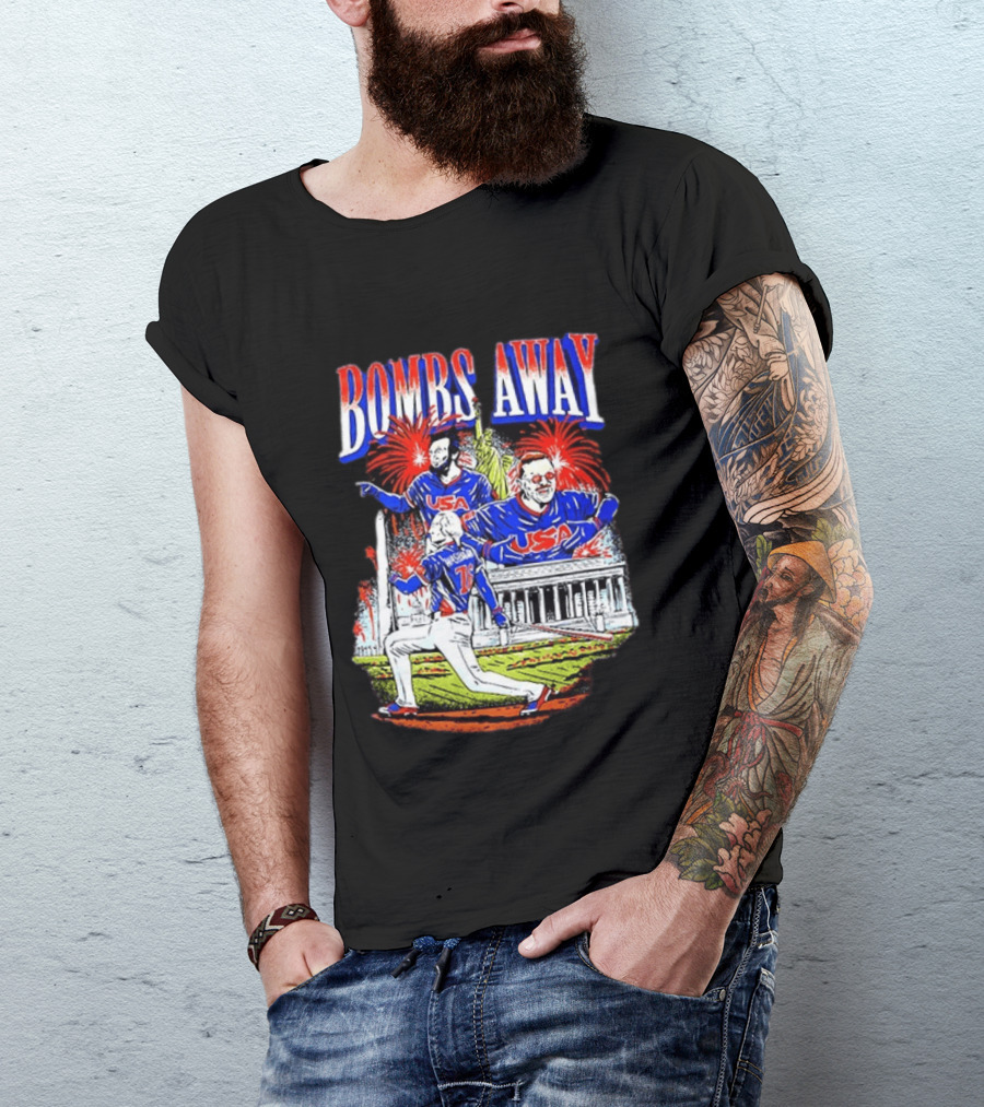 Bombs Away USA Firework Celebration And Baseball Scene T-Shirt
