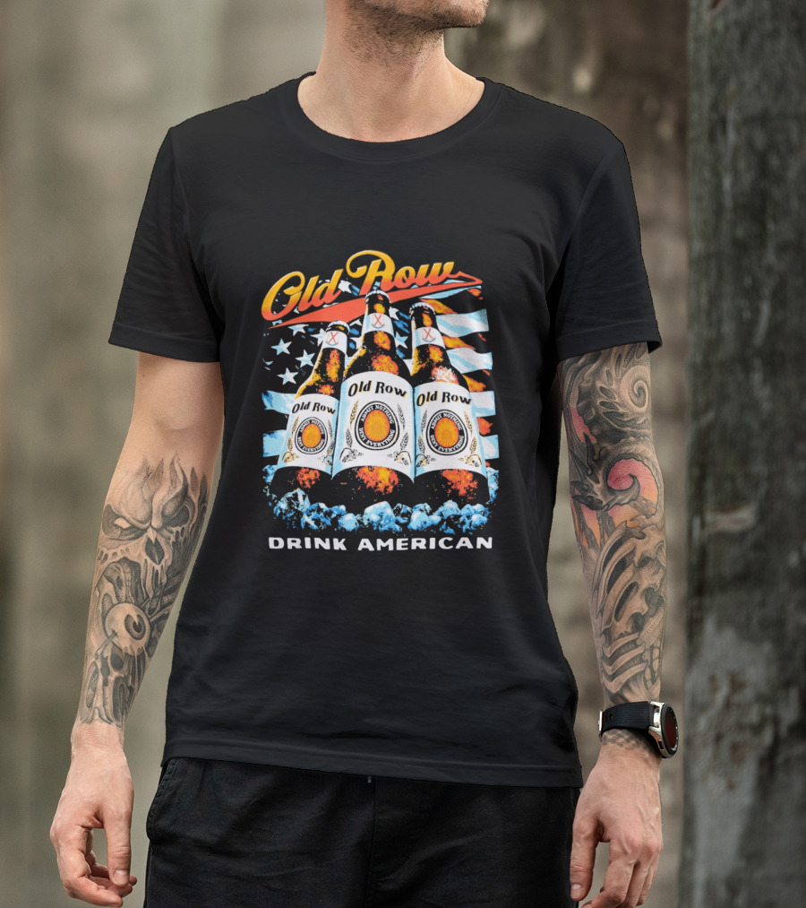 Old Row Beer Bottles American Flag Drink American T-Shirt