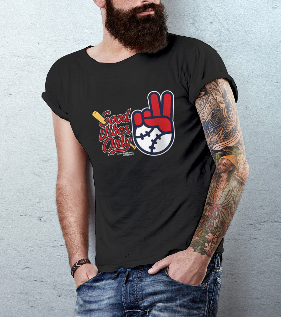 Good Vibes Only Baseball Peace Sign Red Glove T-Shirt