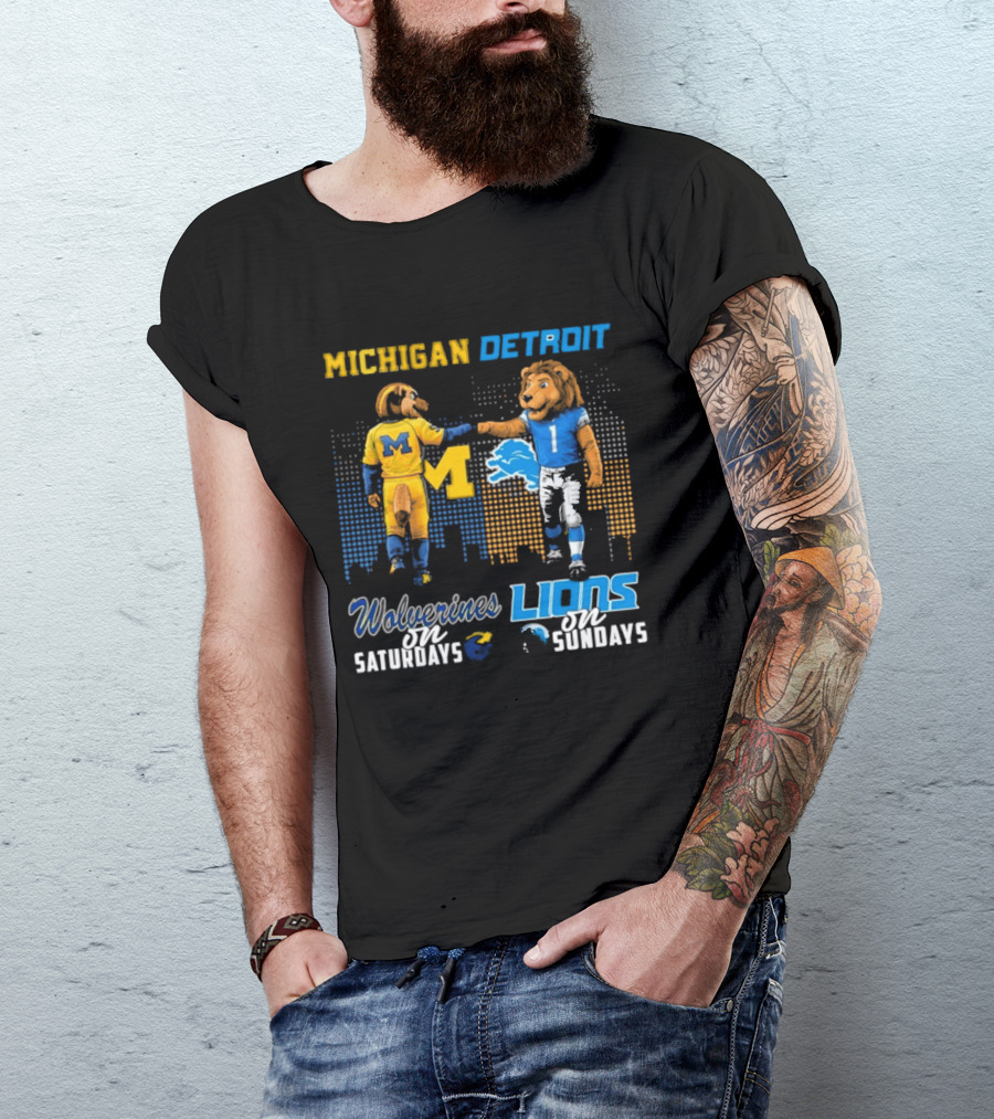 Michigan Wolverines Detroit Lions Fist Bump Saturdays Sundays T-Shirt