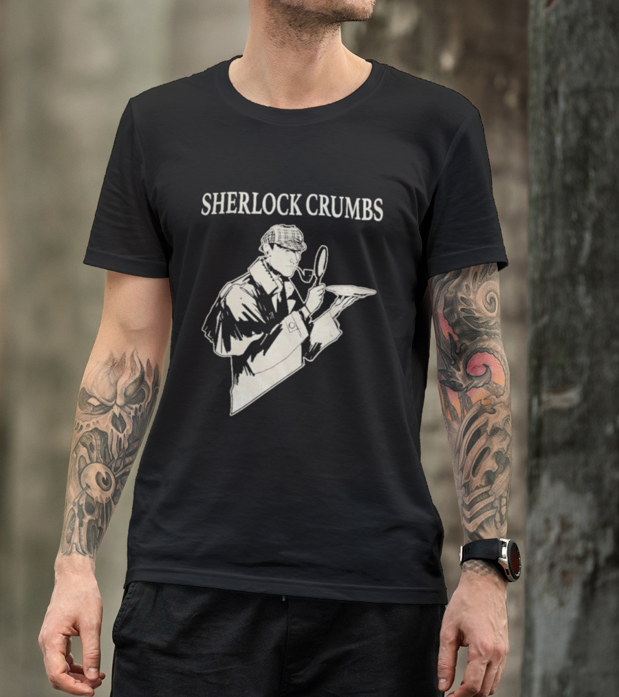 Sherlock Crumbs Detective Magnifying Glass Pipe T-Shirt