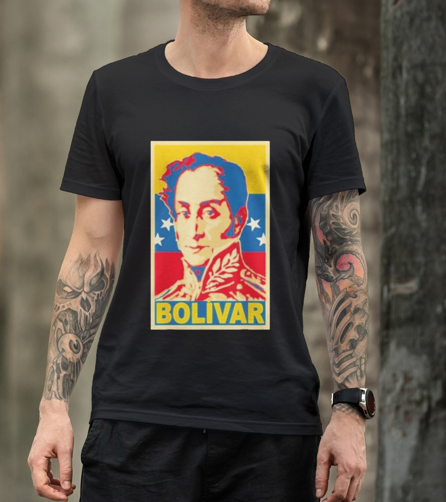 Bolivar Portrait Venezuelan Flag Colors Stars T-Shirt