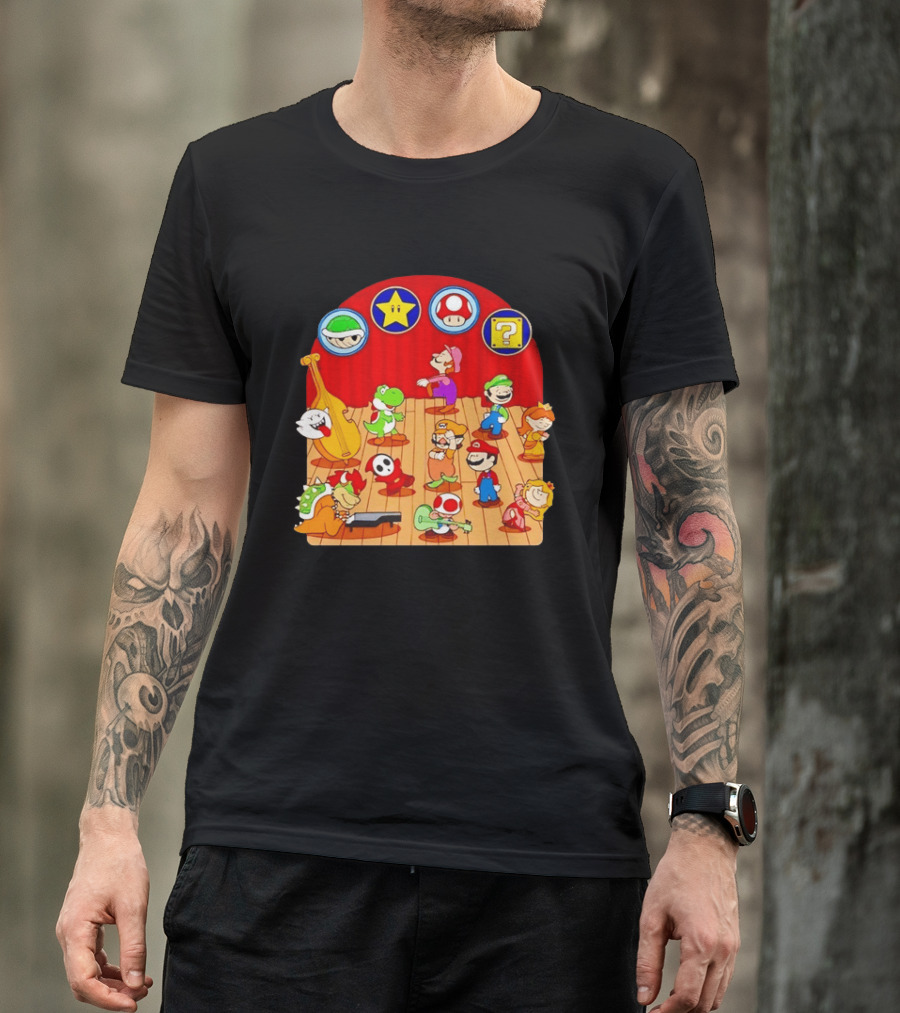 Super Mario Bros Peanuts Characters Dancing Plumber Game Mashup T-Shirt