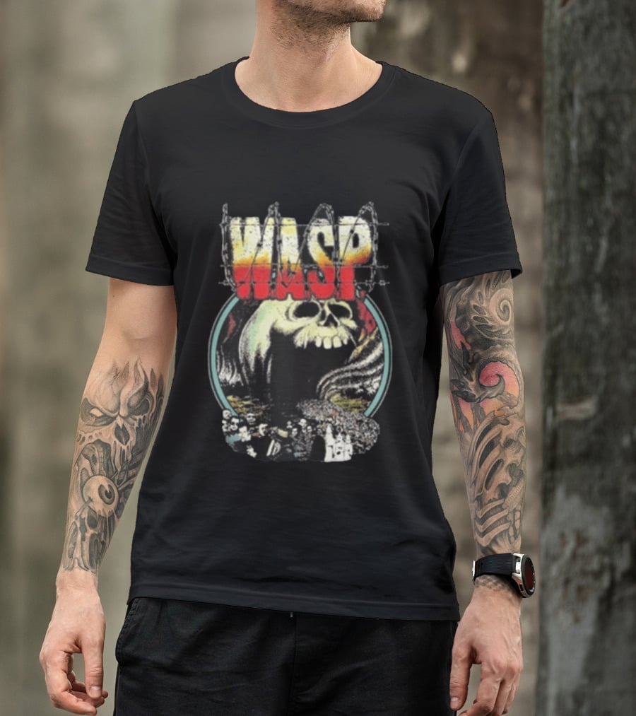 WASP The Headless Children Skull Graphic Barbed Wire T-Shirt