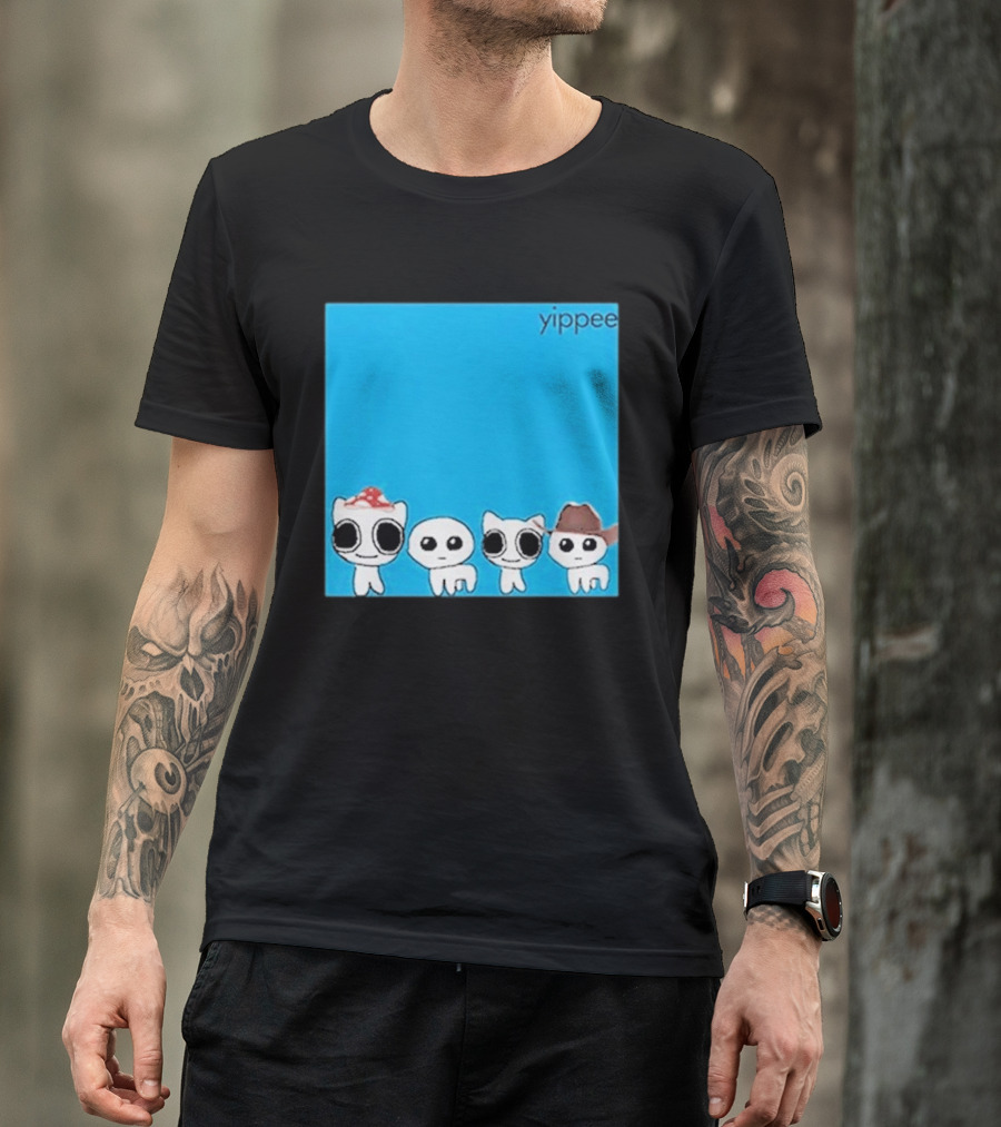 Yippee Blue Album Cringey Cartoon Characters With Cowboy And Chef Hats T-Shirt