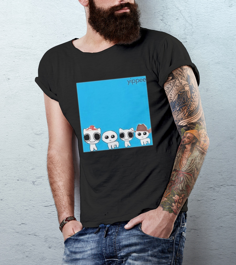 Yippee Blue Album Cringey Cartoon Characters With Cowboy And Chef Hats T-Shirt