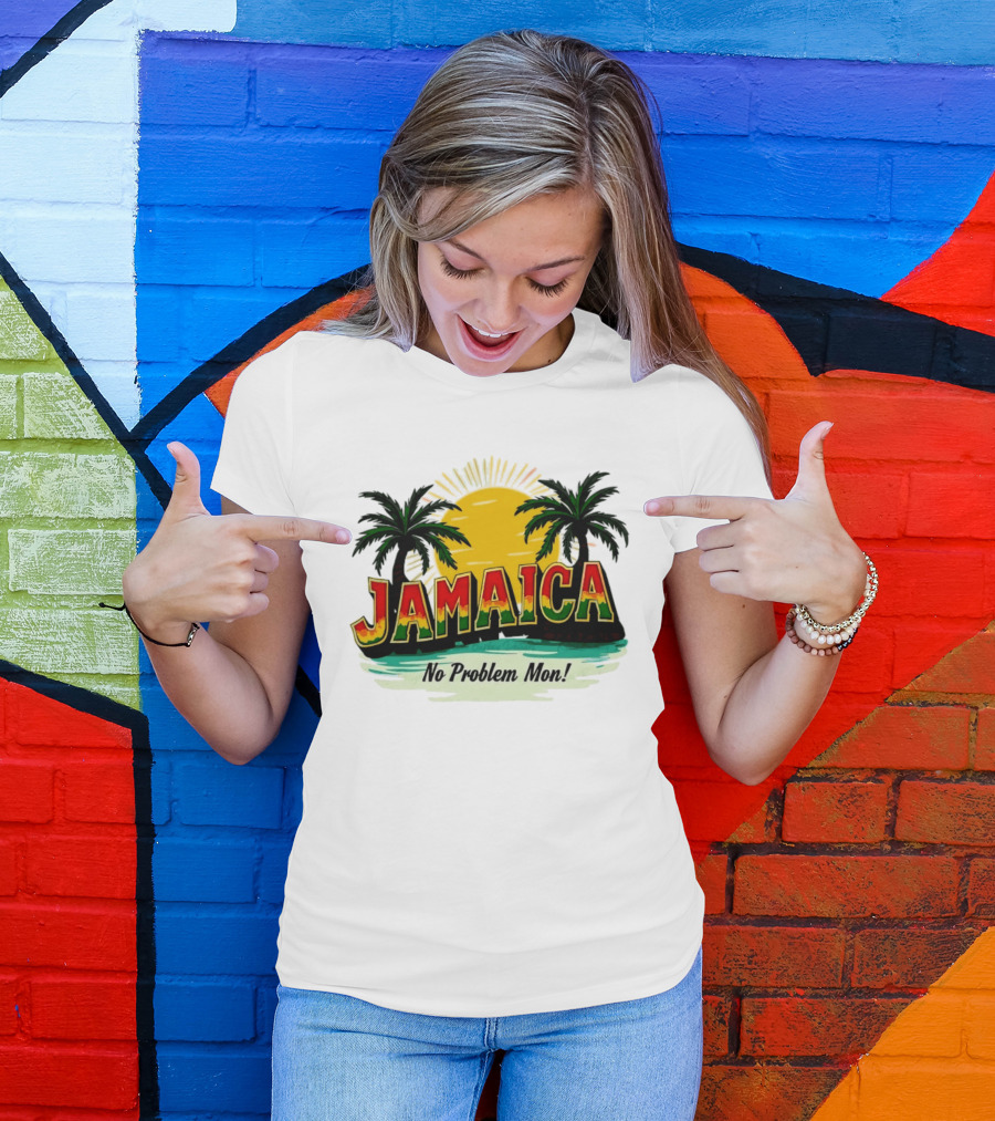 Jamaica No Problem Mon Vibrant Sunset Tropical Palm Trees T-Shirt
