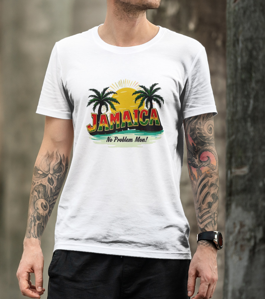 Jamaica No Problem Mon Vibrant Sunset Tropical Palm Trees T-Shirt
