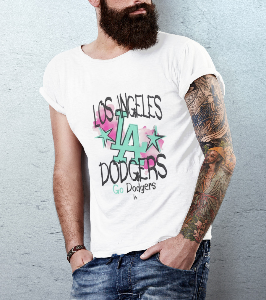 Los Angeles Dodgers LA Watercolor Stars Go Dodgers T-Shirt