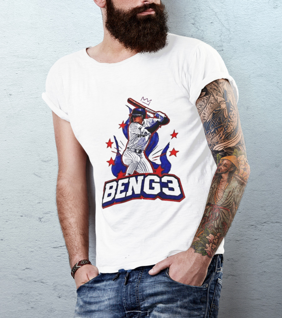 BENG3 Baseball Player Pinstripe Jersey Crown Stars T-Shirt