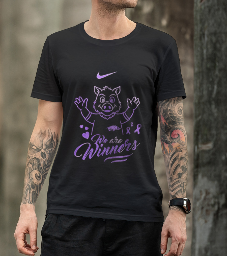 Arkansas Razorbacks Cancer Survivor We Are Winners Nike Purple Ribbon T-Shirt