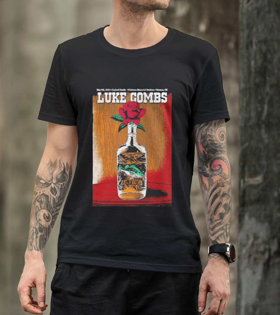 May 09 2026 Luke Combs Tour Norman OK Red Rose Fish In Bottle T-Shirt