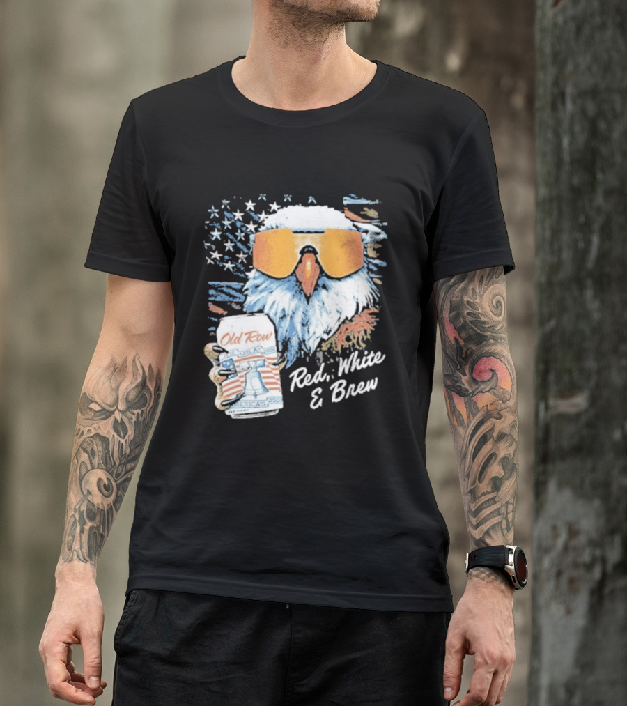 Old Row Red White & Brew Patriotic Eagle With Beer Can And Sunglasses T-Shirt