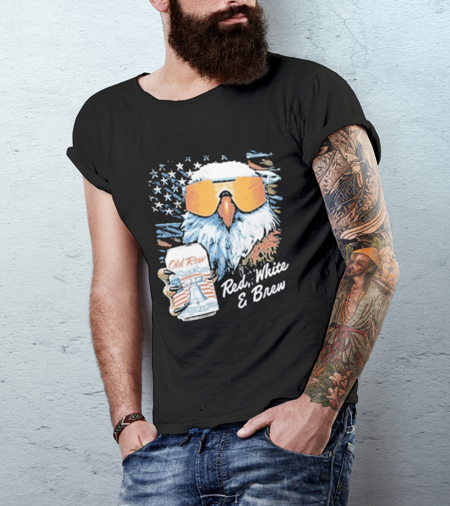 Old Row Red White & Brew Patriotic Eagle With Beer Can And Sunglasses T-Shirt