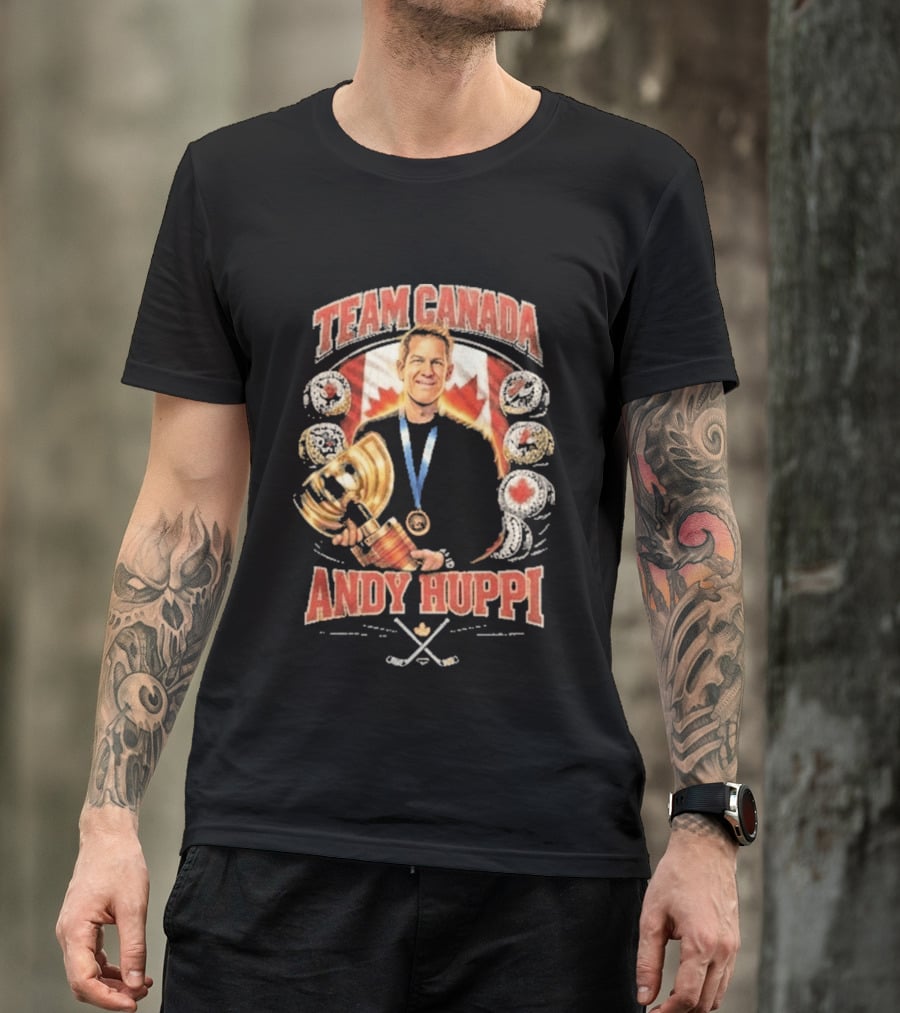 Team Canada Andy Huppi Hockey Champion Canada Flag Medal Trophy Celebration T-Shirt
