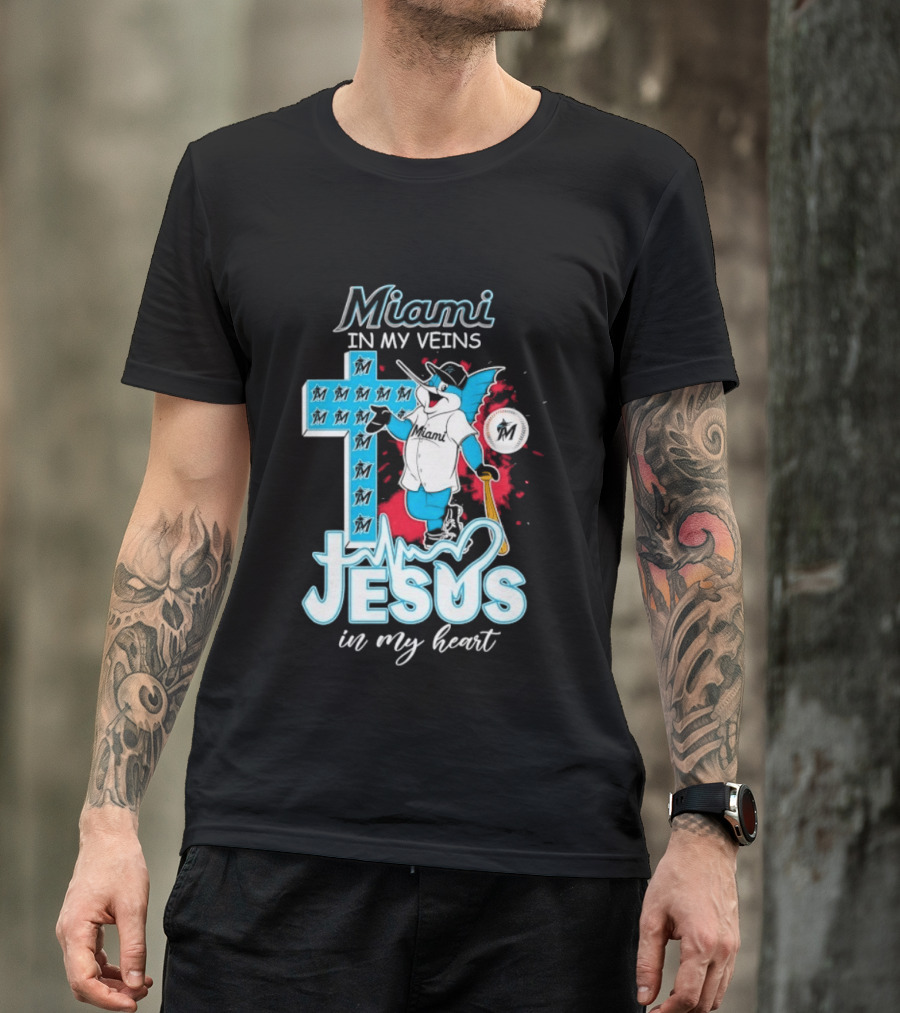 Miami Marlins Billy The Marlin Jesus In My Heart T-Shirt