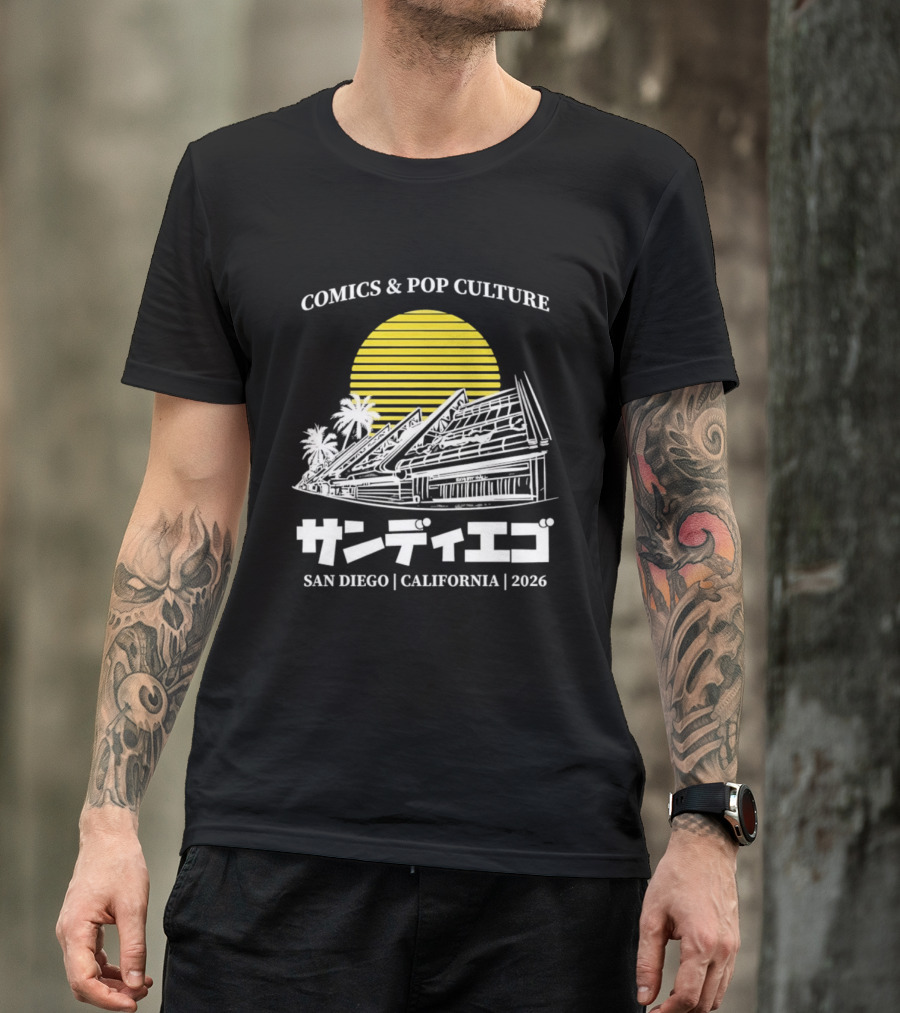 Comics And Pop Culture San Diego California 2026 Yellow Sun Palm Trees Japanese T-Shirt