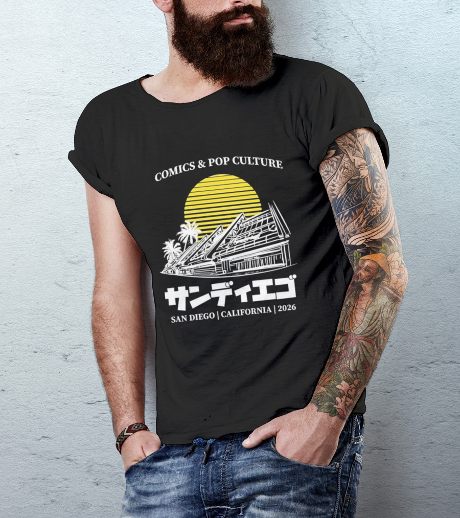 Comics And Pop Culture San Diego California 2026 Yellow Sun Palm Trees Japanese T-Shirt