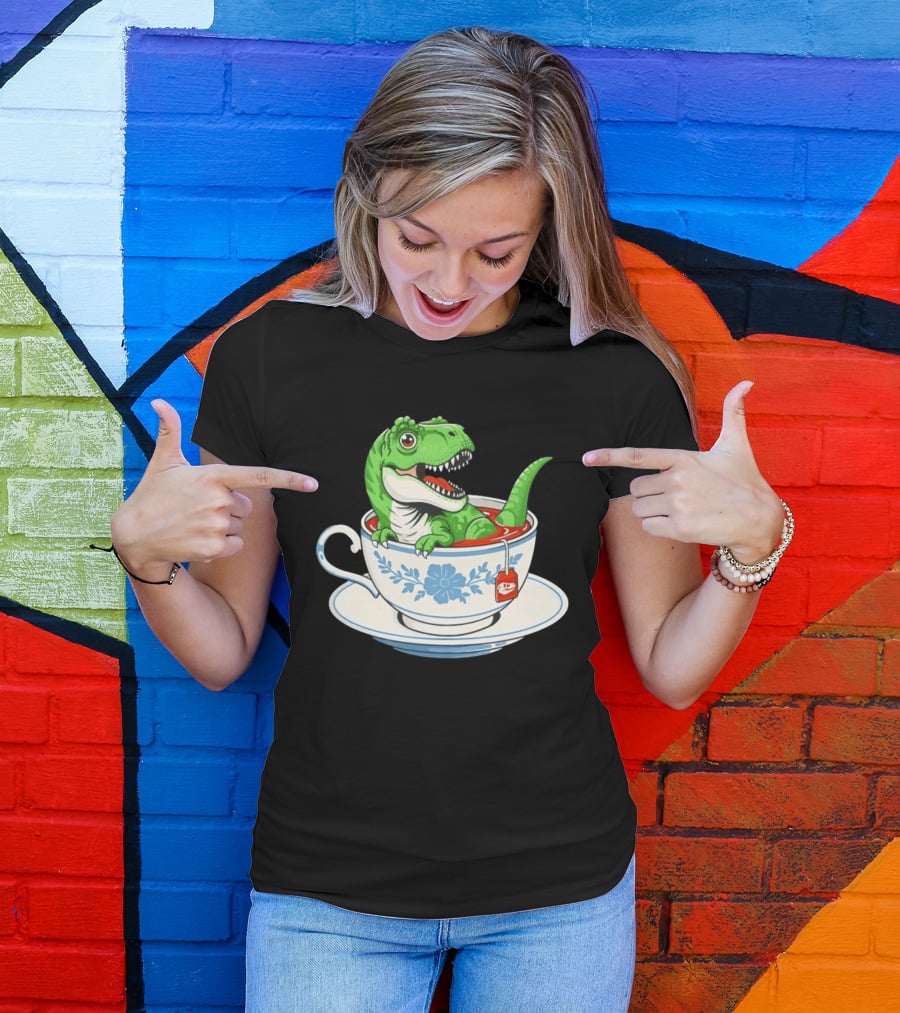 Tea Rex Dinosaur In Teacup With Tea Bag T-Shirt