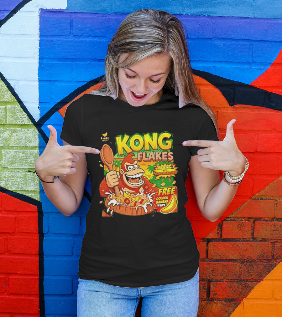 Kong Flakes Donkey Kong Cereal Goin' Bananas With Marshmallow Crunch Free Golden Banana Inside T-Shirt