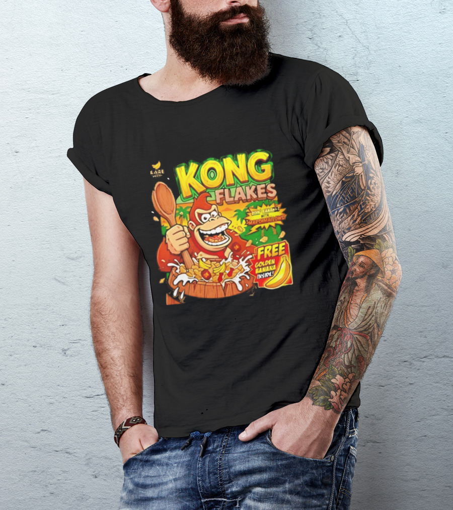 Kong Flakes Donkey Kong Cereal Goin' Bananas With Marshmallow Crunch Free Golden Banana Inside T-Shirt