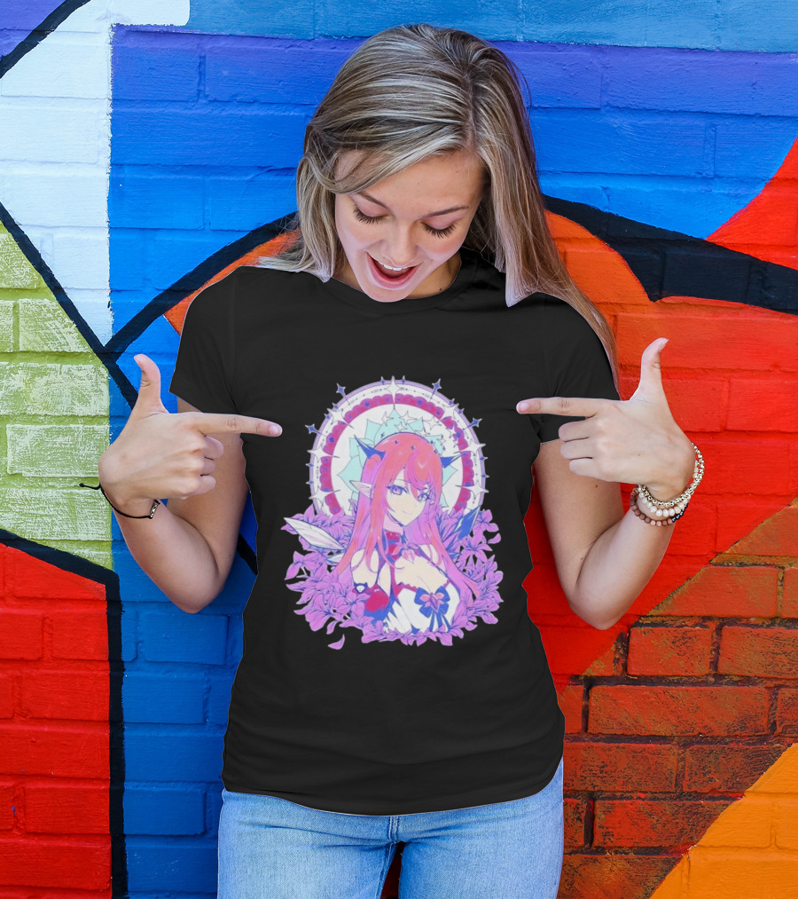 Ghost X Ghost IRyS Anime Character With Floral And Heart Motif In Pastel T-Shirt