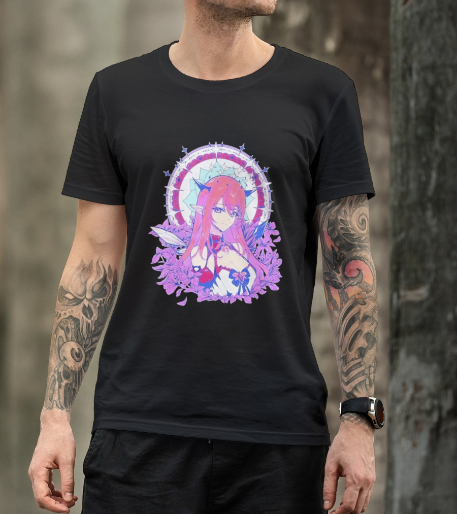 Ghost X Ghost IRyS Anime Character With Floral And Heart Motif In Pastel T-Shirt