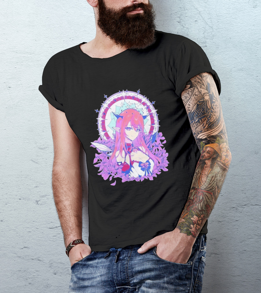 Ghost X Ghost IRyS Anime Character With Floral And Heart Motif In Pastel T-Shirt