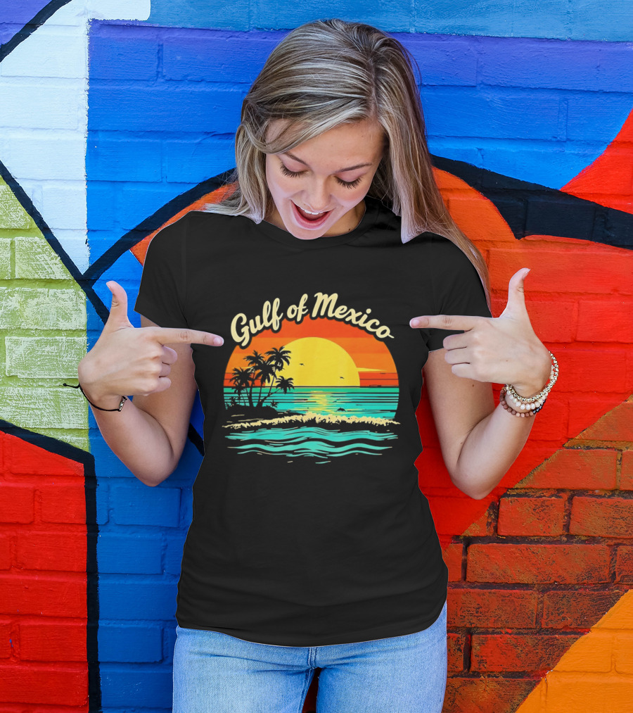 Gulf Of Mexico Beach Palms Summer Vacation Sunset Ocean Waves T-Shirt