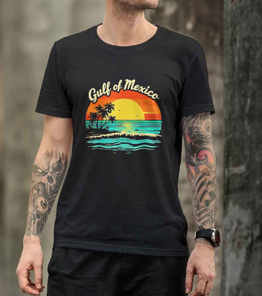 Gulf Of Mexico Beach Palms Summer Vacation Sunset Ocean Waves T-Shirt