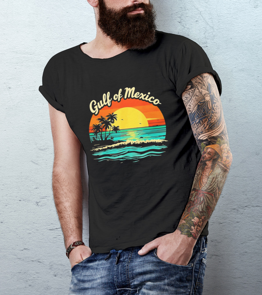 Gulf Of Mexico Beach Palms Summer Vacation Sunset Ocean Waves T-Shirt