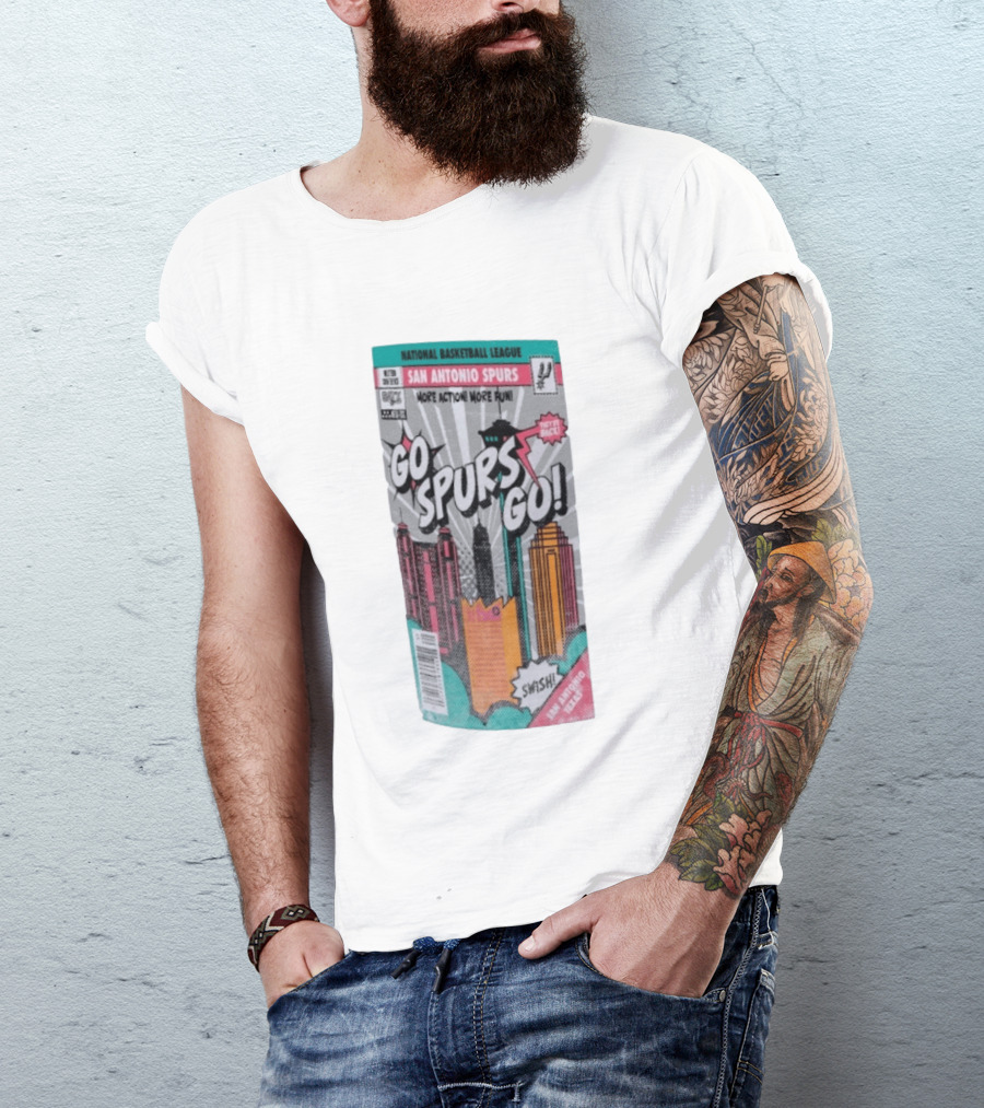 National Basketball League San Antonio Spurs Go Spurs Go Comic Cover Style Swish Back In Black T-Shirt