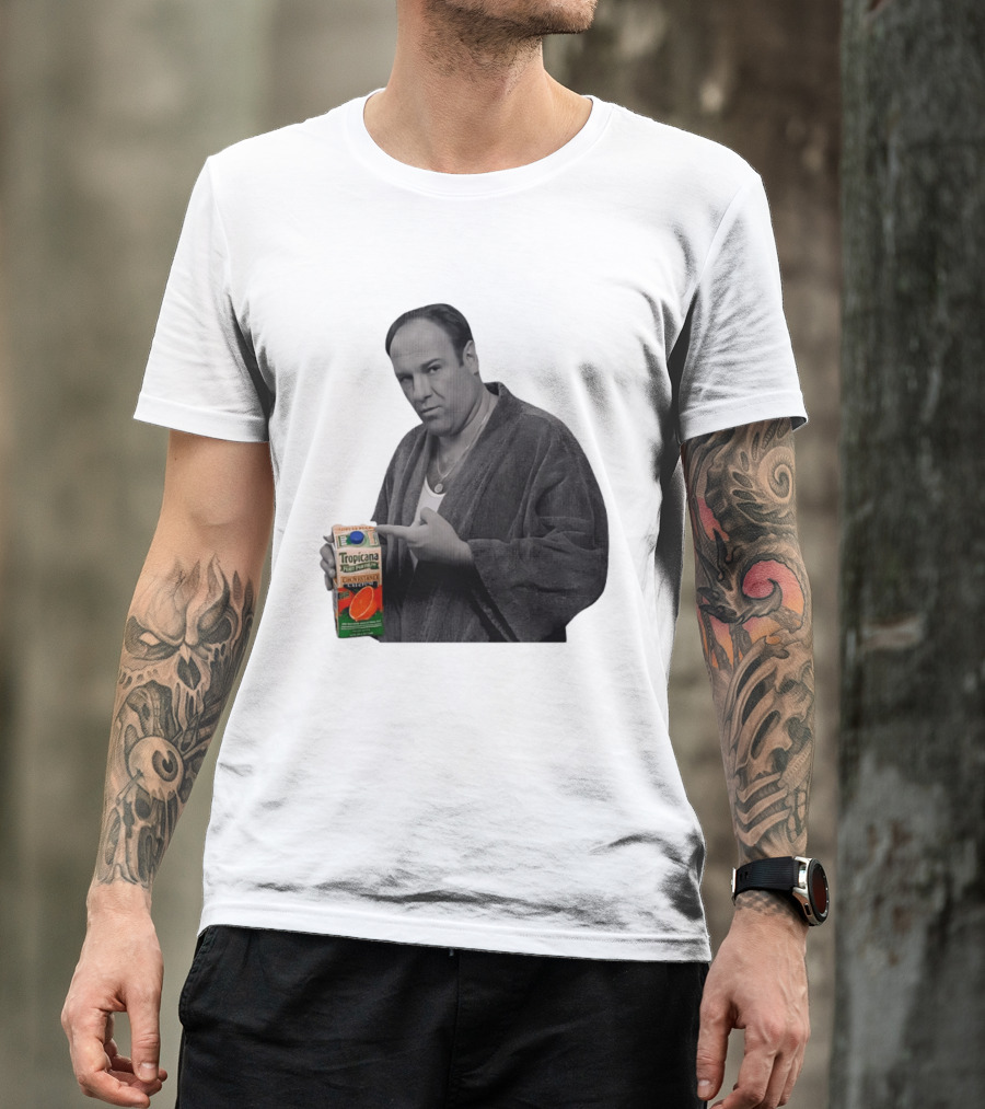 The Sopranos Tony Soprano Holding Tropicana Pure Premium Orange Juice T-Shirt