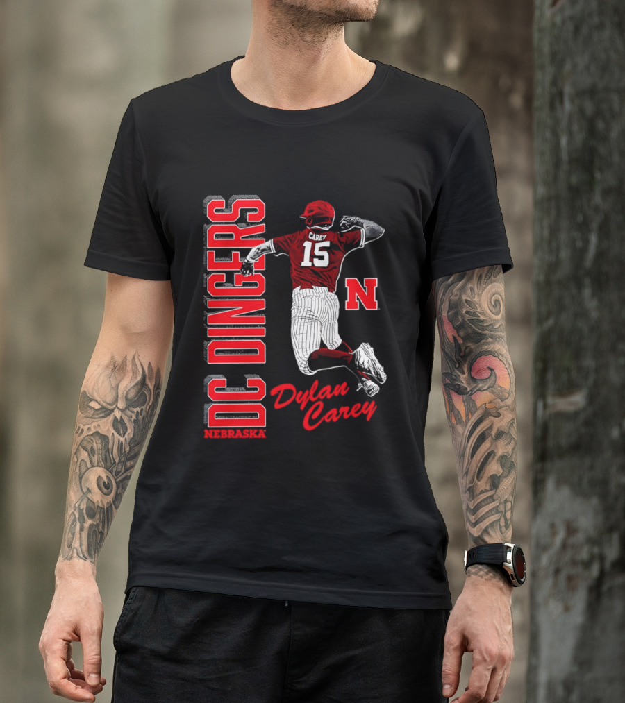 Dylan Carey Nebraska Huskers DC Dingers Baseball Player 15 Red Team Spirit T-Shirt