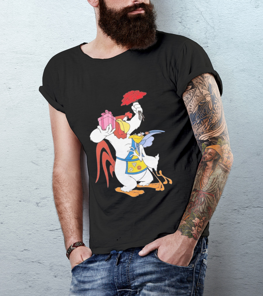 Foghorn Leghorn Miss Prissy Holding Roses And Gift Valentine Looney Tunes T-Shirt