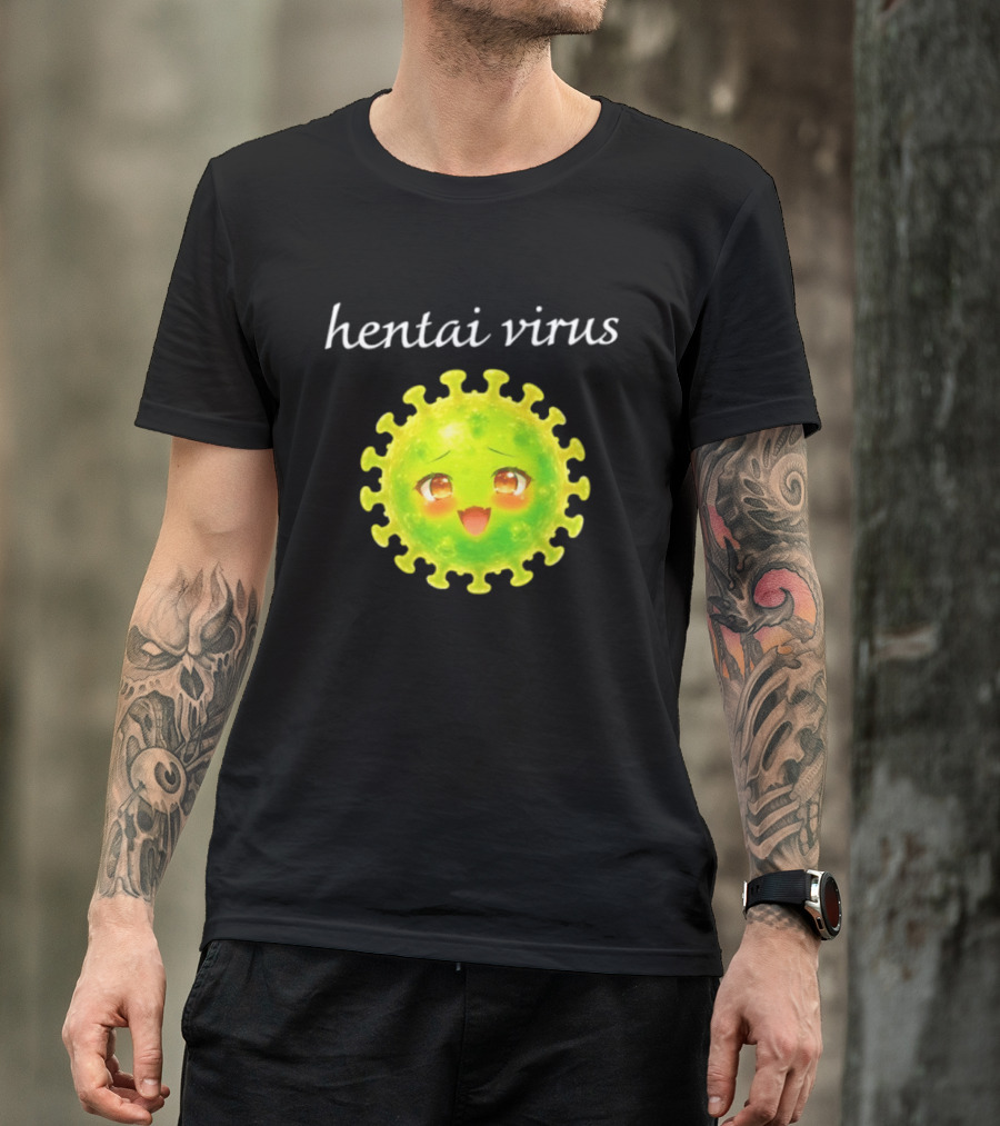 Hentai Virus Kawaii Face Cute Green Cartoon Meme T-Shirt
