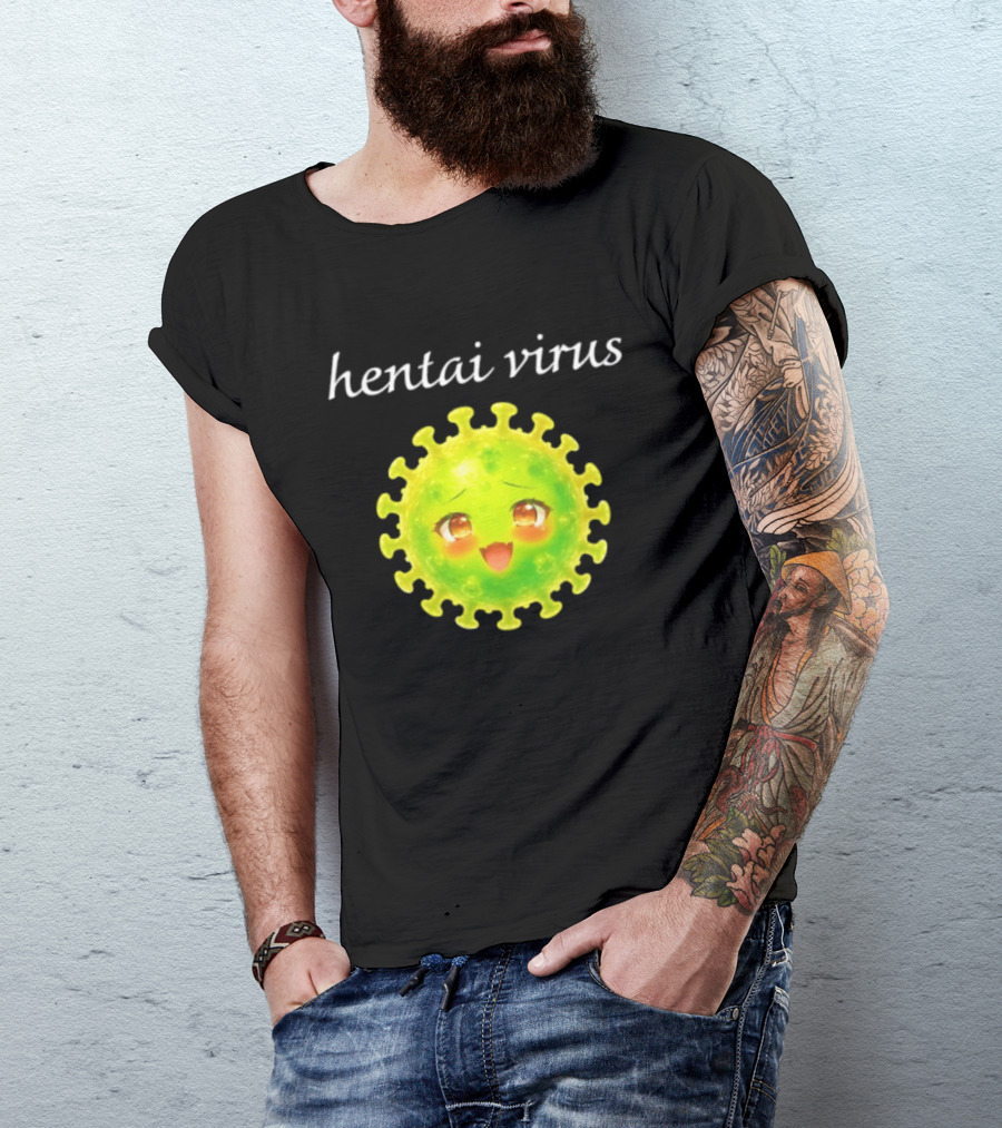Hentai Virus Kawaii Face Cute Green Cartoon Meme T-Shirt