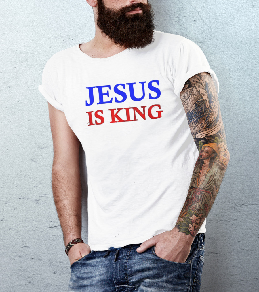 Russell Wilson Jesus Is King Bold Text Blue Red Christian T-Shirt