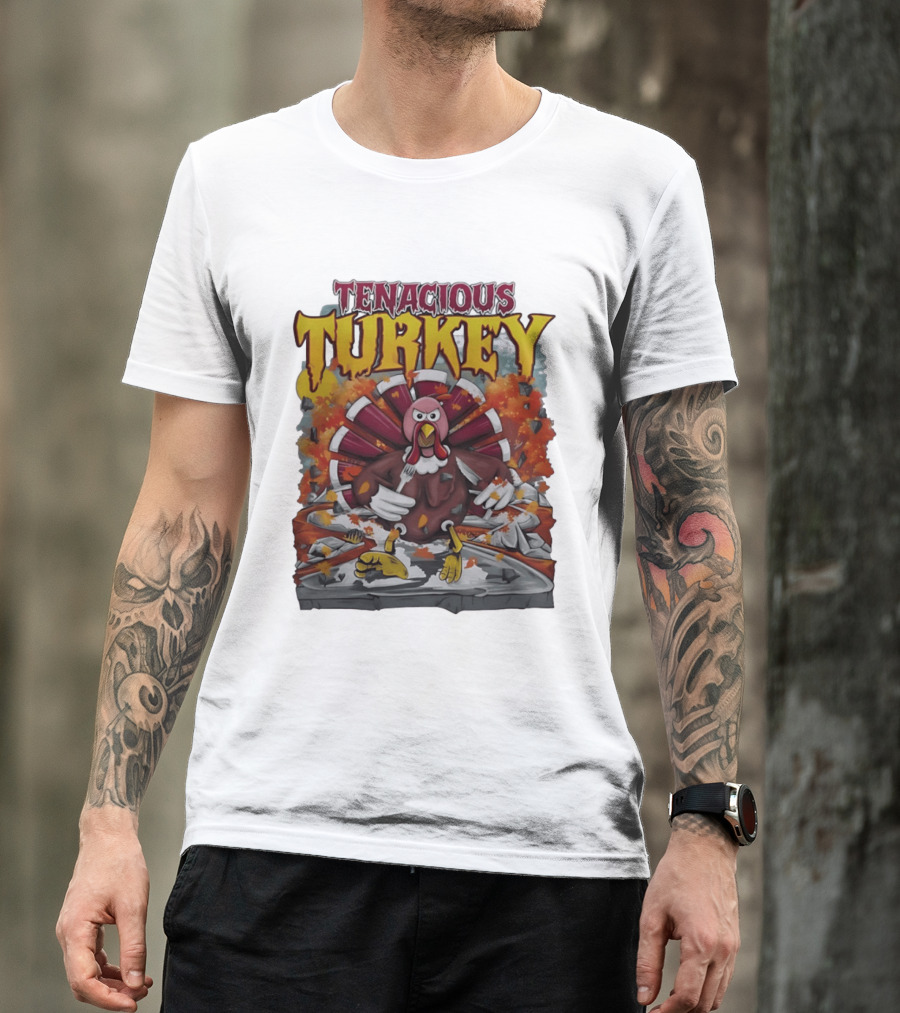 Tenacious Turkey Thanksgiving Cartoon Explosion T-Shirt